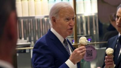 Speaking in an ice cream shop, the US president suggests an Israel-Gaza ceasefire is close.