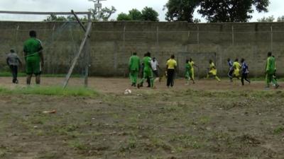 Former Boko Haram members playing football