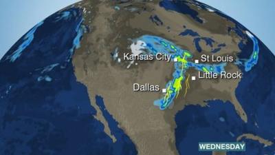 BBC Weather map showing the potential development of severe storms over the central and southern plains of the USA.