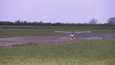 A plane on a runway