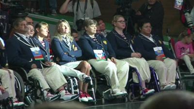 Russian Paralympians at the opening ceremony of the Moscow event.