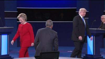 Whether it was a misunderstanding or a snub, there was an awkward moment at the end of the first debate as Donald Trump appeared to delay shaking the moderator's hand.