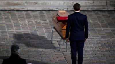 The French President described Samuel Paty as a "quiet hero" at a memorial in Paris.