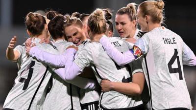 Wales players celebrate Jess Fishlock's goal against the Republic of Ireland last month