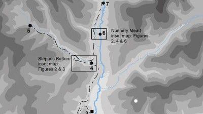 A map shows the distance between Steppes Bottom and Nunnery Mead with the blue route of the aqueduct marked between them.