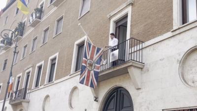 UK flag is lowered at the British Embassy to the Holy See