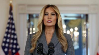 Melania Trump speaks at a presser.