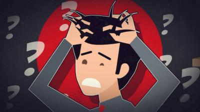 Illustration of a person holding their head surrounded by question marks