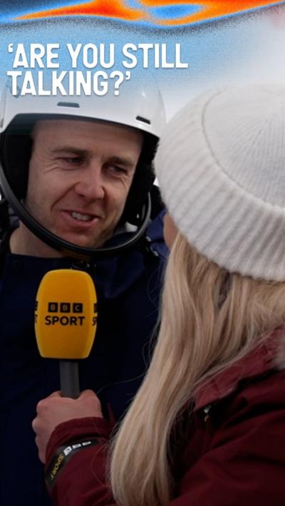 Chemmy Alcott speaking with Dave Ryding on the sidelines of the 2026 Winter Olympics