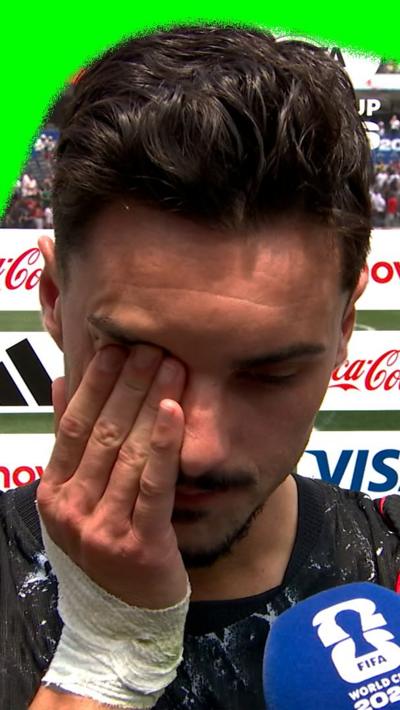 Stephen Eustaquio is emotional during interview