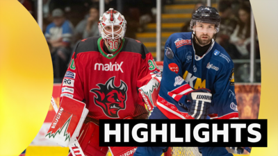 Cardiff Devils and Dundee Stars players with BBC Highlights graphic