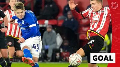 Cardiff City's Cian Ashford celebrates scoring against Sheffield United