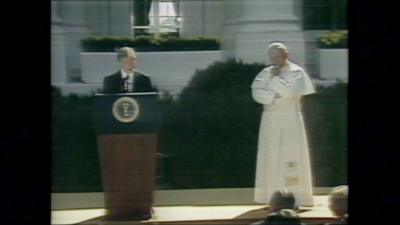 Pope John paul II with President Jimmy Carter outside the White House