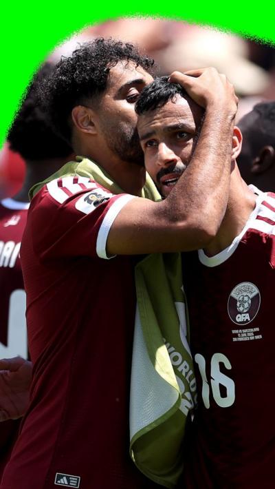 Watch as Qatar's Boualem Khoukhi equalises in extra time against Switzerland, scoring their first goal in the 2026 World Cup.