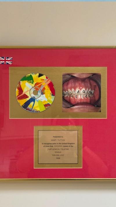 A gold disc on a wall of England’s ‘Vinadaloo’ song