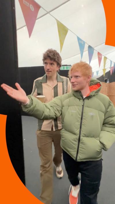 Greg James and Ed Sheeran backstage