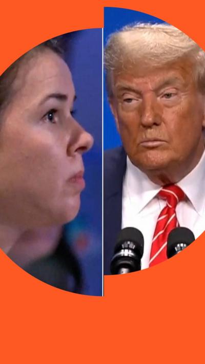 BBC Journalist Myroslava Petsa alongside a profile shot of Donald Trump