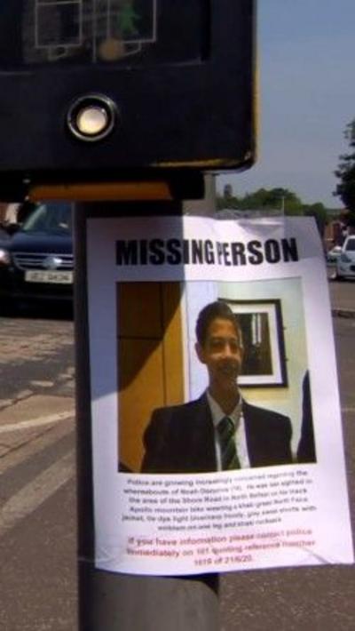 Missing person for Noah Donohoe on a lamppost.
