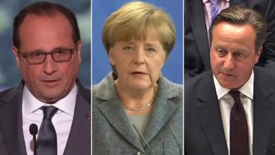 Francois Hollande, Angela Merkel and David Cameron