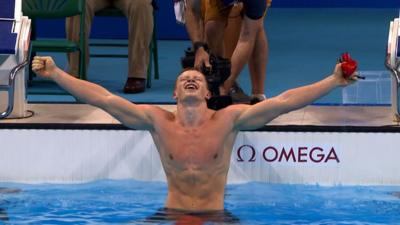 GB's Peaty celebrating after breaking world record and winning gold