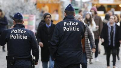 Belgian police on patrol at a Christmas market