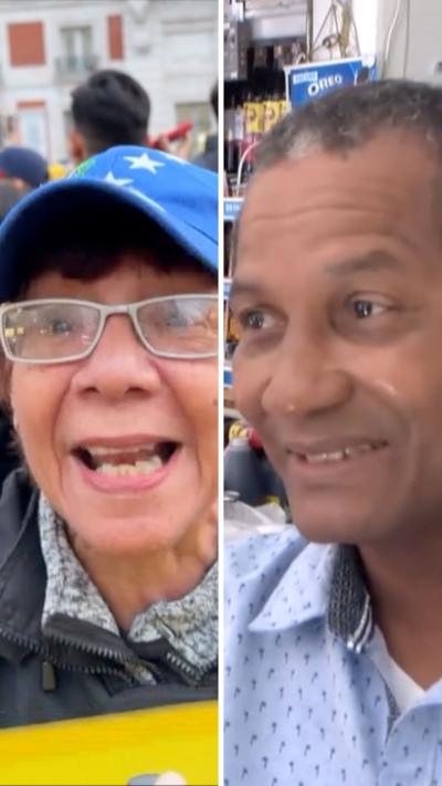 Composite image of two people speaking to a camera. The first is a woman who wears a blue hat, the other is a man wearing a light blue shirt.