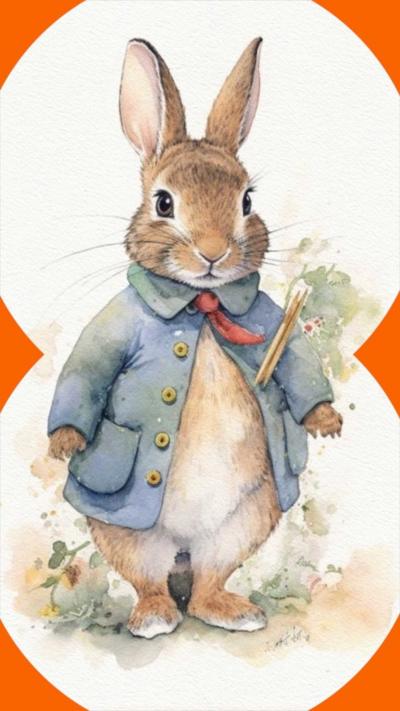 Peter Rabbit illustration wearing a blue jacket