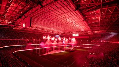 Lightshow inside the Principality Stadium