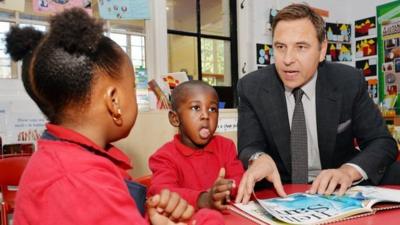 David Walliams reads to school children