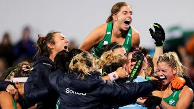 The Ireland women's hockey team celebrate Olympic qualification