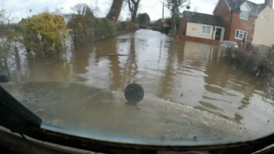 Flooded road in Pentre