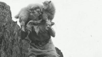 An image showing a man playing a sheep bandit in a historical film