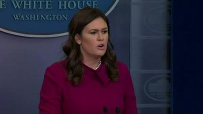 Sarah Huckabee Sanders speaks to reporters