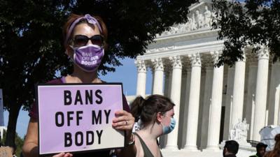 An abortion rights protester outside the US Supreme Court building