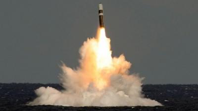 Trident II (D5) ballistic missile being fired during a test launch, Atlantic Ocean, Oct 2012