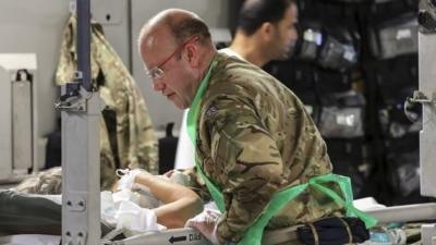 Military personnel on C17 aircraft