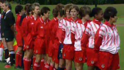 Wales women line up for their first Euro qualifier in 1993