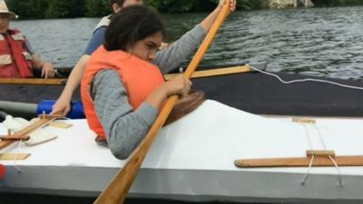 The kayak was given a launch on the River Taff from Llandaff rowing club