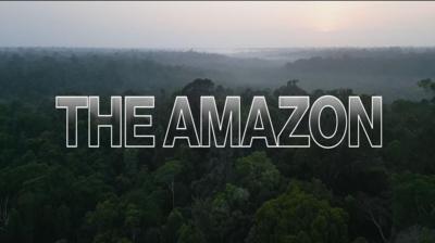 photo of the Amazon from above with the word Amazon written on it
