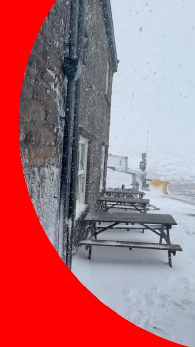 Snow outside the Tan Hill Inn