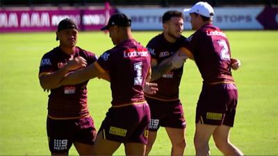 Rugby league players training in pairs