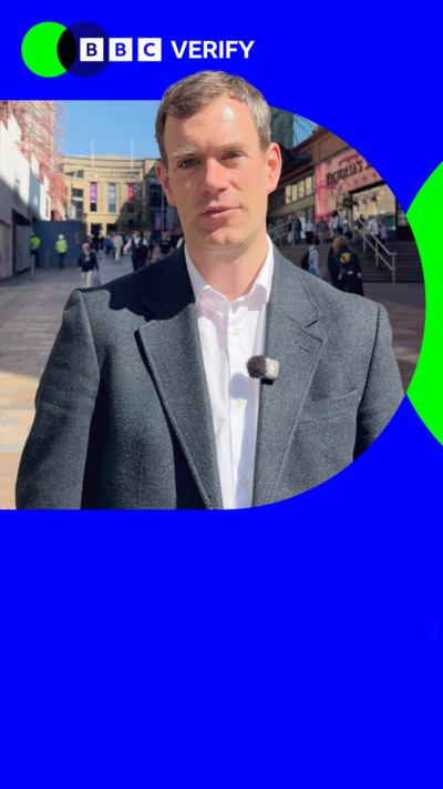 Man looking at camera with blue border and BBC Verify logo