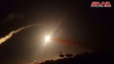 Syrian state media has released footage of what appears to be missiles being intercepted