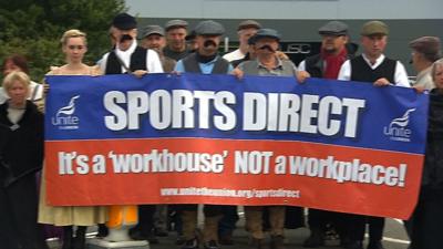 Unite union members protest against use of zero hours contracts outside Sports Direct AGM