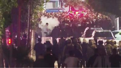 Protesters on the street in Ramallah