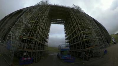 Scaffolding on viaduct