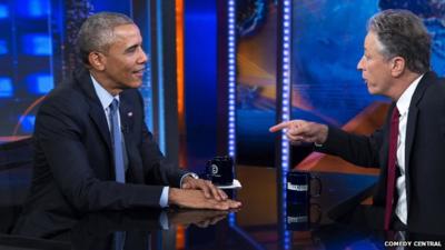 President Obama with Jon Stewart on Comedy Central's The Daily Show