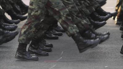 Close up of Thai soldiers' feet marching