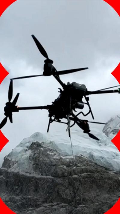 A drone flying above Mount Everest