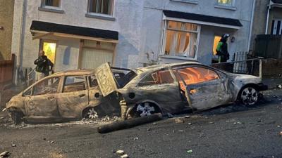 Burnt out cars in Mayhill, Swansea